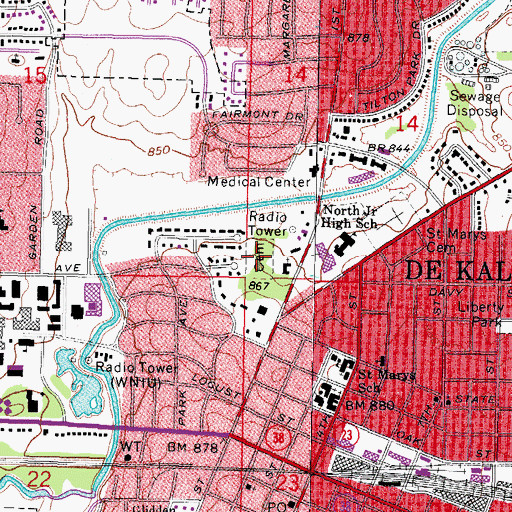 Topographic Map of Oaklawn Cemetery, IL