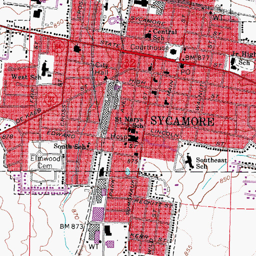 Topographic Map of Saint Marys Catholic Church, IL