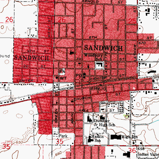 Topographic Map of Sandwich Township Public Library, IL