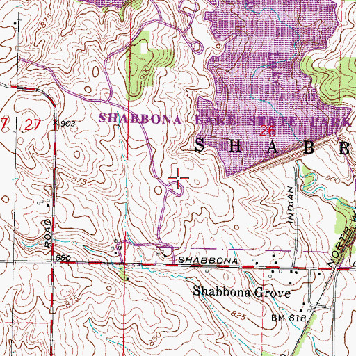 Topographic Map of Shabbona Grove Picnic Area, IL