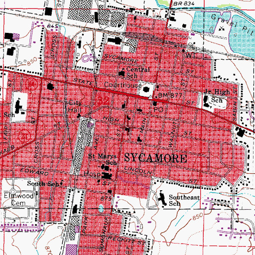 Topographic Map of Sycamore Baptist Church, IL