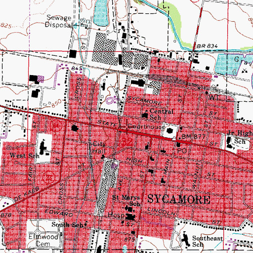 Topographic Map of Sycamore Community Center, IL