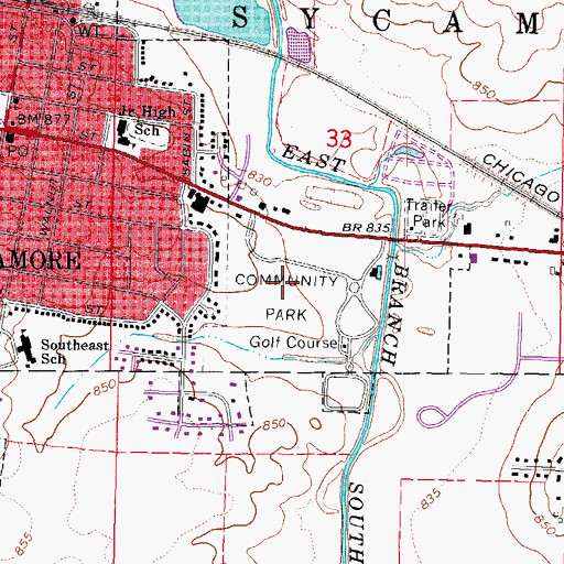 Topographic Map of Sycamore Golf Course, IL