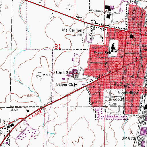 Topographic Map of Sycamore High School, IL