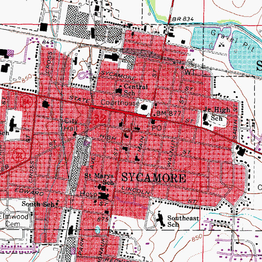 Topographic Map of Sycamore Historic District, IL
