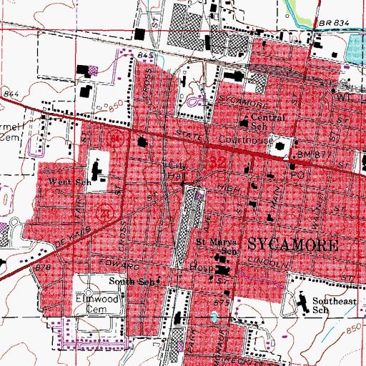 Topographic Map of Sycamore Municipal Building, IL