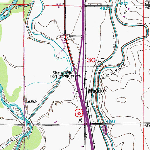 Topographic Map of Old Fort Vasquez (historical), CO