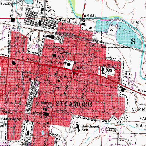 Topographic Map of Sycamore Post Office, IL