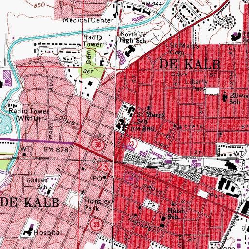 Topographic Map of United Methodist Church of DeKalb, IL