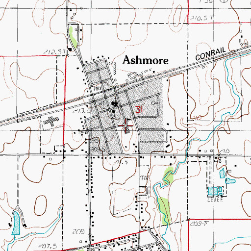 Topographic Map of Ashmore Elementary School, IL