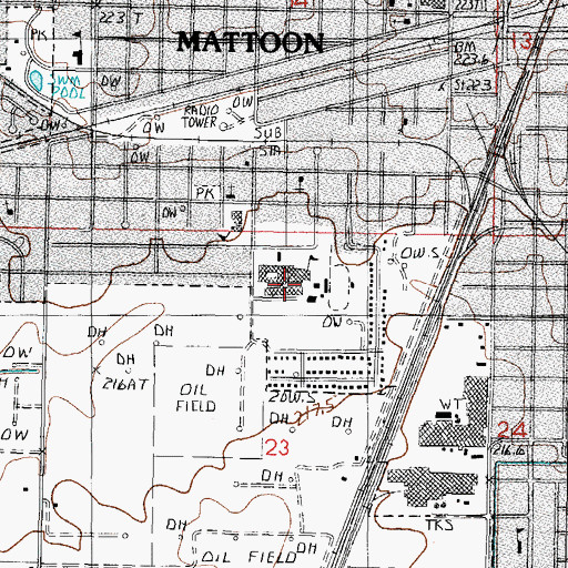 Topographic Map of Mattoon High School, IL