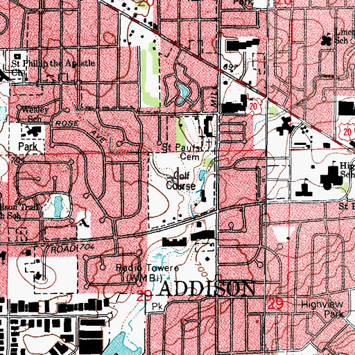 Topographic Map of Addison Golf Club, IL