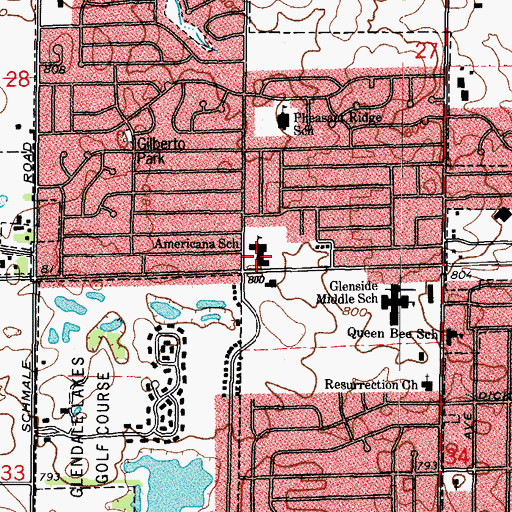 Topographic Map of Americana Intermediate School, IL
