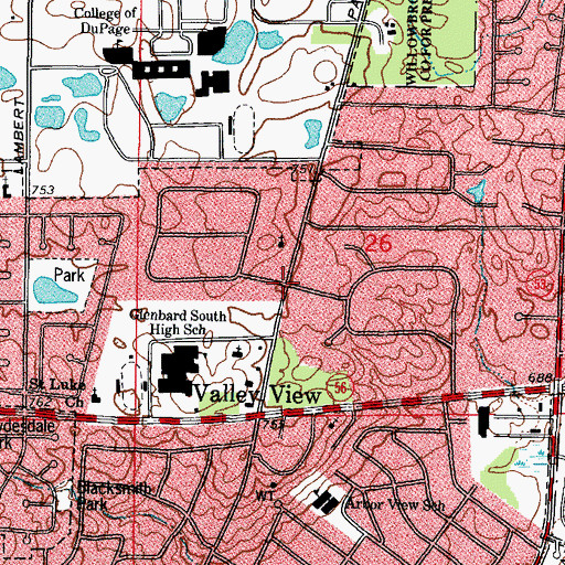 Topographic Map of Arboretum Estates, IL