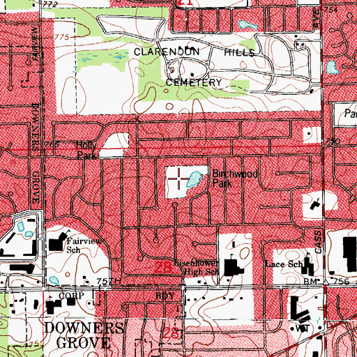 Topographic Map of Birchwood Park, IL