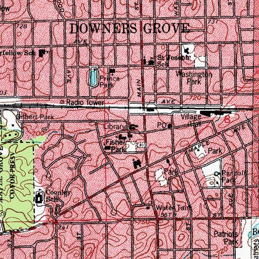 Topographic Map of Downers Grove Public Library, IL