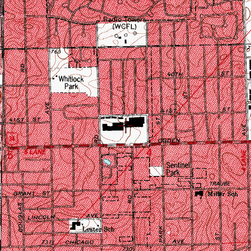 Topographic Map of Downers Plaza Shopping Center, IL