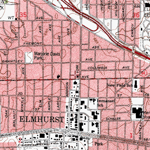 Topographic Map of Faith United Methodist Church of Elmhurst, IL