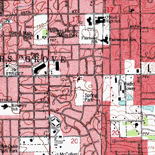 Topographic Map of First Christian Church of Downers Grover, IL