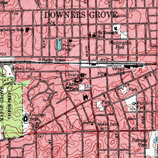 Topographic Map of First Congregational Church of Downers Grove, IL