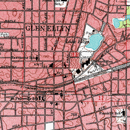 Topographic Map of First Congregational Church of Glen Ellyn, IL