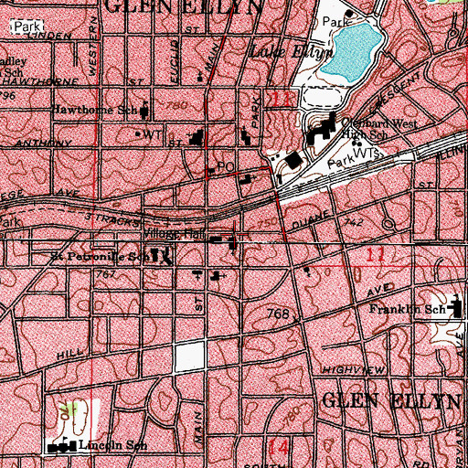 Topographic Map of First United Methodist Church of Glen Ellyn, IL