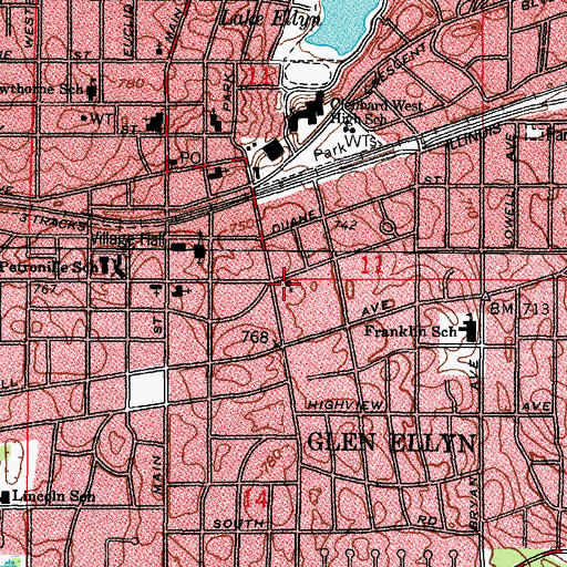 Topographic Map of Glen Ellyn Gospel Church, IL