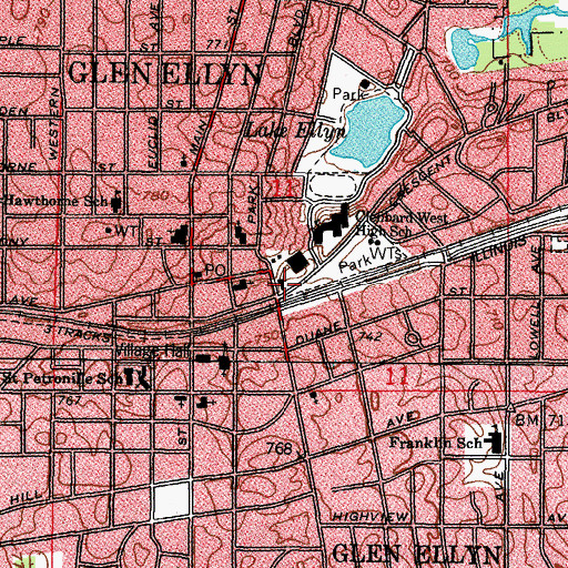 Topographic Map of Glen Ellyn Public Library, IL