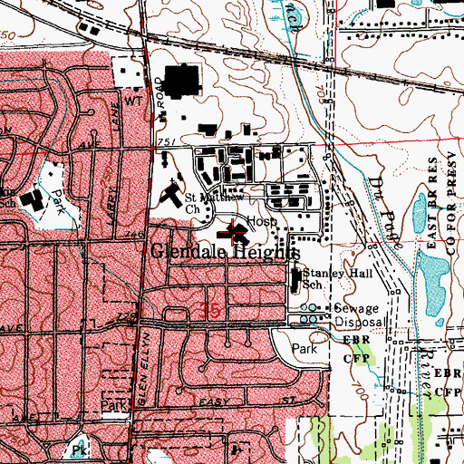 Topographic Map of Glendale Heights Community Hospital, IL