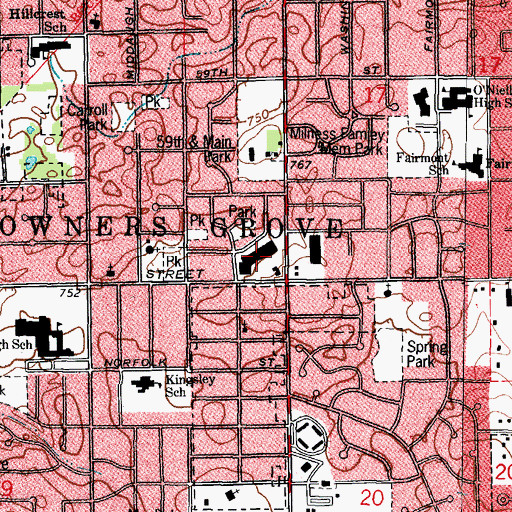 Topographic Map of Green Knolls Shopping Center, IL