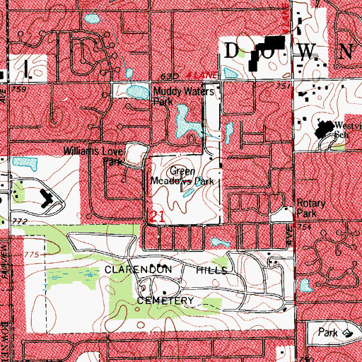 Topographic Map of Green Meadows Golf Club, IL