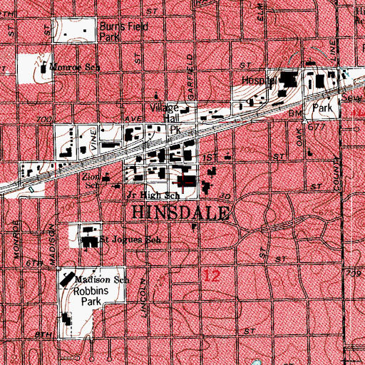 Topographic Map of Hinsdale Middle School, IL