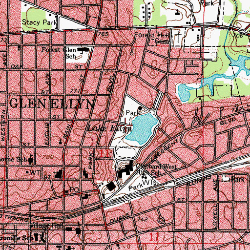 Topographic Map of Lake Ellyn Park, IL