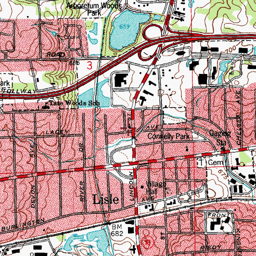 Topographic Map of Lisle Bible Church, IL
