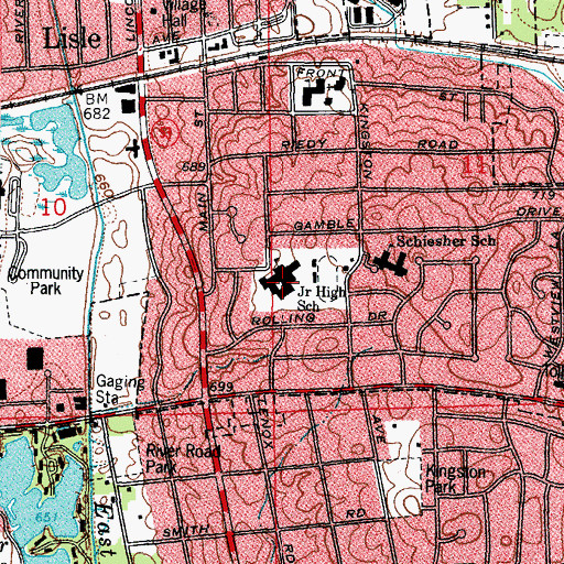 Topographic Map of Lisle Junior High School, IL