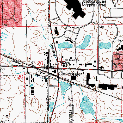 Topographic Map of Saint Isadores Cemetery, IL