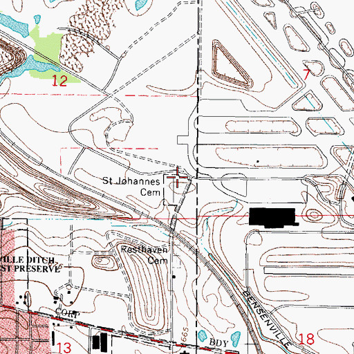 Topographic Map of Saint Johannes Church (historical), IL