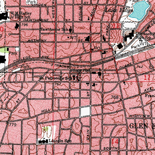 Topographic Map of Saint Petronille Catholic Church, IL
