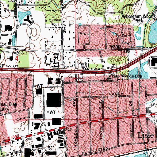 Topographic Map of Tate Woods Park, IL