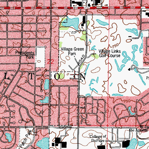 Topographic Map of Village Green Baptist Church, IL