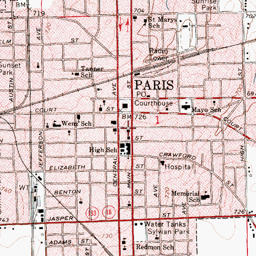 Topographic Map of First Christian Church, IL