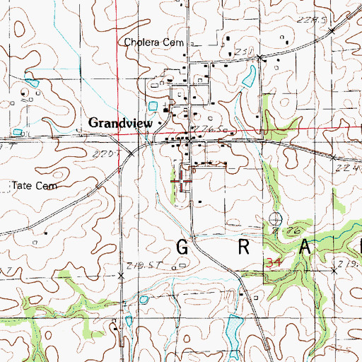 Topographic Map of Grandview Cemetery, IL