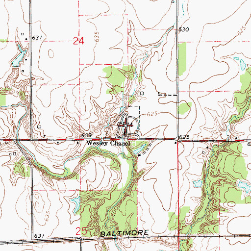 Topographic Map of Wesley Chapel Cemetery, IL