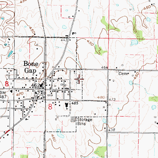 Topographic Map of Bone Gap Cemetery, IL