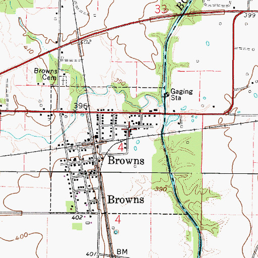 Topographic Map of Browns School (historical), IL