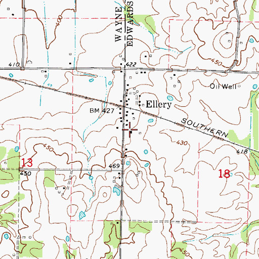 Topographic Map of Ellery Christian Church, IL