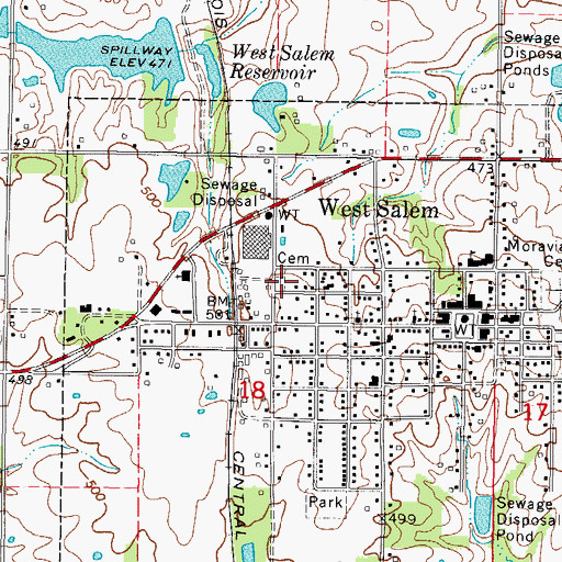 Topographic Map of Evangelical Cemetery, IL