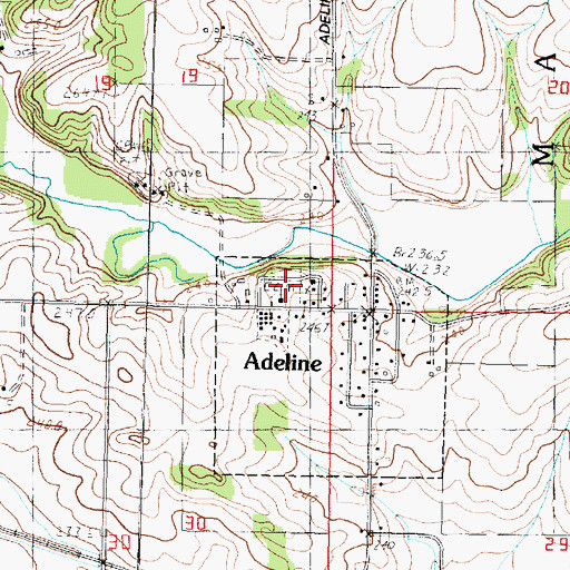 Topographic Map of Adeline Cemetery, IL