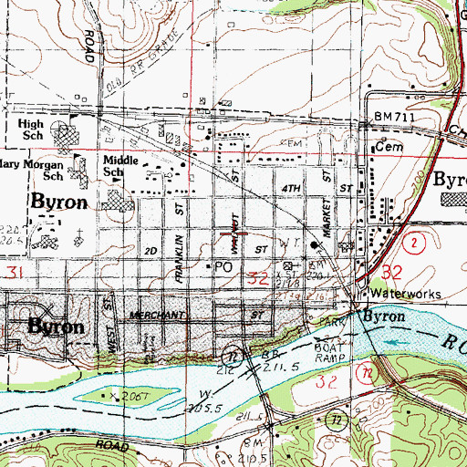 Topographic Map of Byron Post Office, IL
