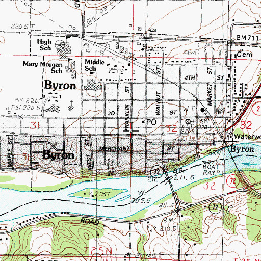 Topographic Map of Byron Public Library, IL